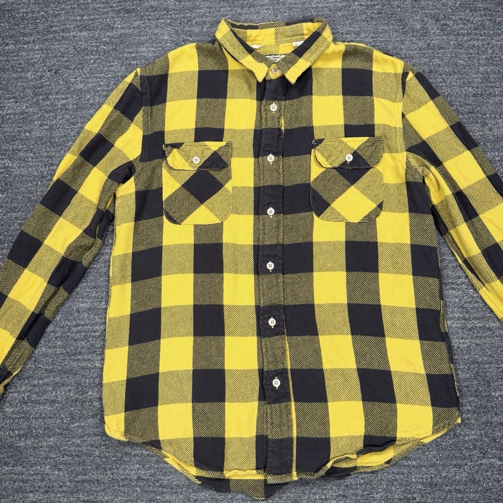 Levi Strauss Western Wear Flannel Men Medium Sanforized Plaid Button Up Buffalo